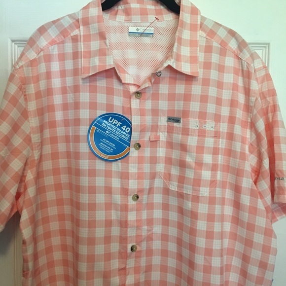 Columbia Sz L Pink Gingham Casual Button Down PFG Shirt - Picture 1 of 9